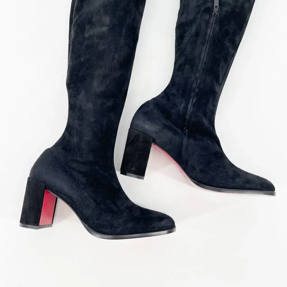 Christian Louboutin Stretchadoxa Black Over the Knee Block Heel Boots EU 37